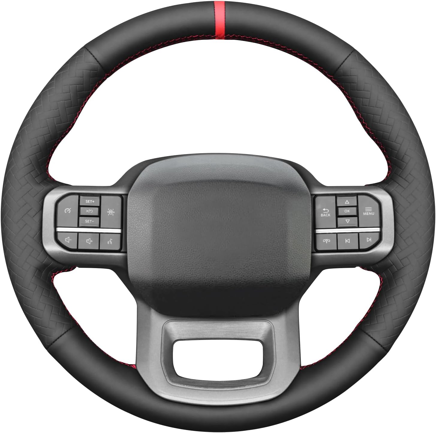 MEWANT DIY Black Smooth Woven Embossed Faux Leather Steering Wheel Cover for Ford F150 Lightning F350 2024 Expedition