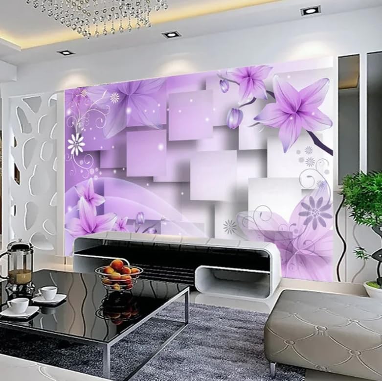 Papier peint moderne 3D fleurs violettes décor premium