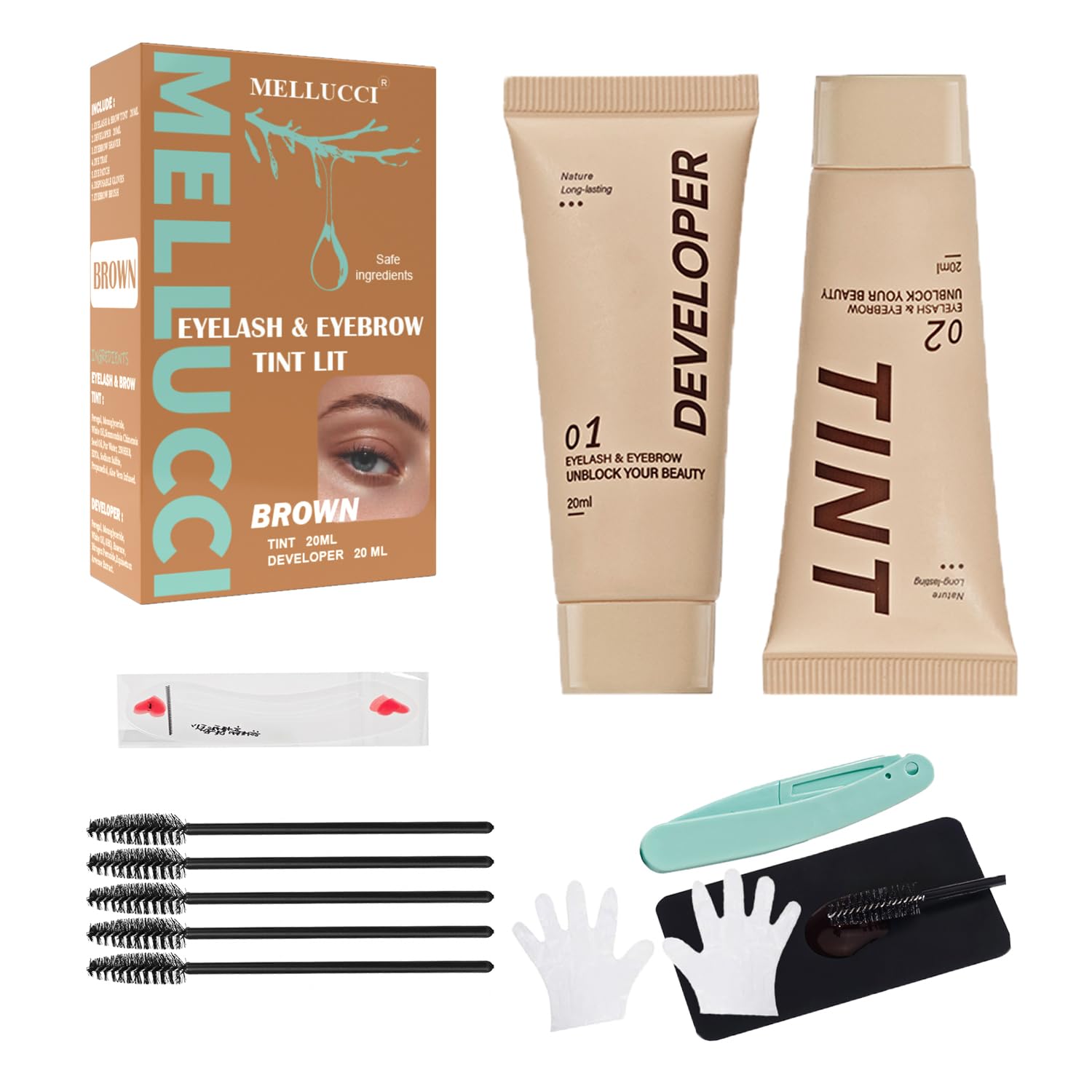 Brown Lash and Brow Color Kit Long Lasting for 6 Weeks Safe & Easy to Use Instant Eyelash Color with Natural Effects for Salon and Home Use