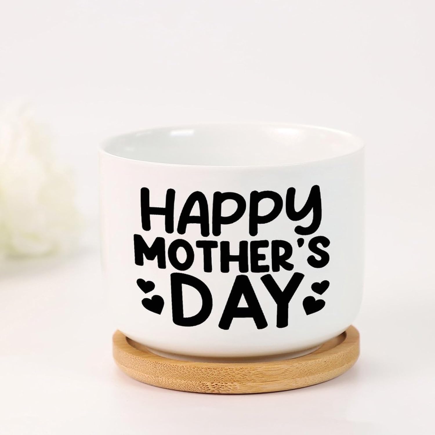 Happy Mother's Day Ceramic Planter Set of 3 Mother's Day Quote Mom Quotes Succulents Plants Live with Pot with Drainage Holes Small Ceramic Planter