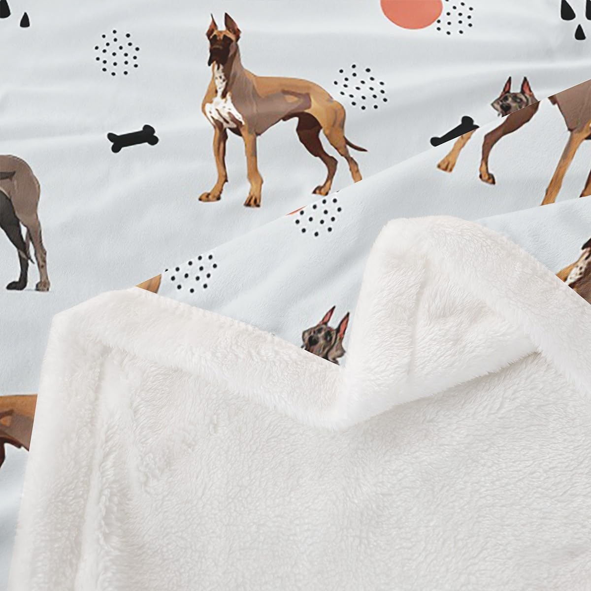 Homewish Cartoon Dog Throw Blanket Watercolor Brown Gray Doberman Fleece Blanket for Kids Boys Girls Teens Cute Bone Animal Hippie Graffiti Bed Blanket for Office Chairs Sofa Throw 50x60