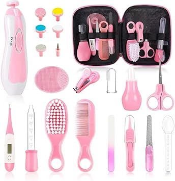 Baby Healthcare and Grooming Kit,22 in 1 Baby Electric Nail Trimmer Set, Baby Grooming Kit,Newborn Nursery Health Care Set,Infant Comb,for Newborn Infant Toddler Kids Pink