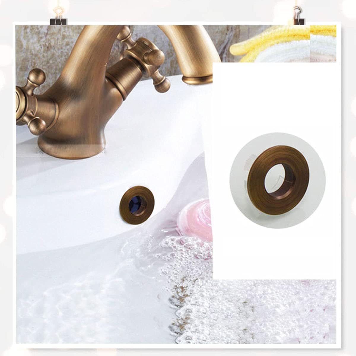 5 Pezzi Anelli di Troppo Pieno, Foro del Lavandino Decorativo Bagno Cucina Copertura Rotonda di Troppo Pieno Inserto Coperchio Tappo di Scarico nel Buco (Copper/Retro Colour)