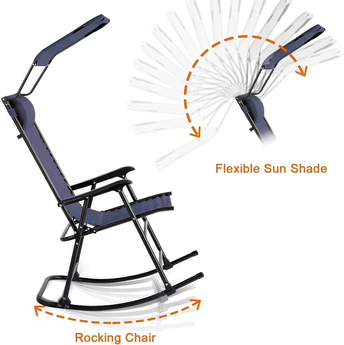 Goplus Folding Rocking Chair w/Shade Canopy, Portable Zero Gravity Recliner for Outdoor Lawn Beach Patio Pool