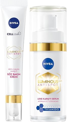 NIVEA Luminous S630 Koyu Halka Karşıtı Göz Bakım Kremi 15 ml + NIVEA Luminous630 Thiamidol Etkili Leke Karşıtı Cilt Serumu 30ml, Hyaluronik Asit, Cilt Tonu Eşitleyici,Aydınlık Görünüm