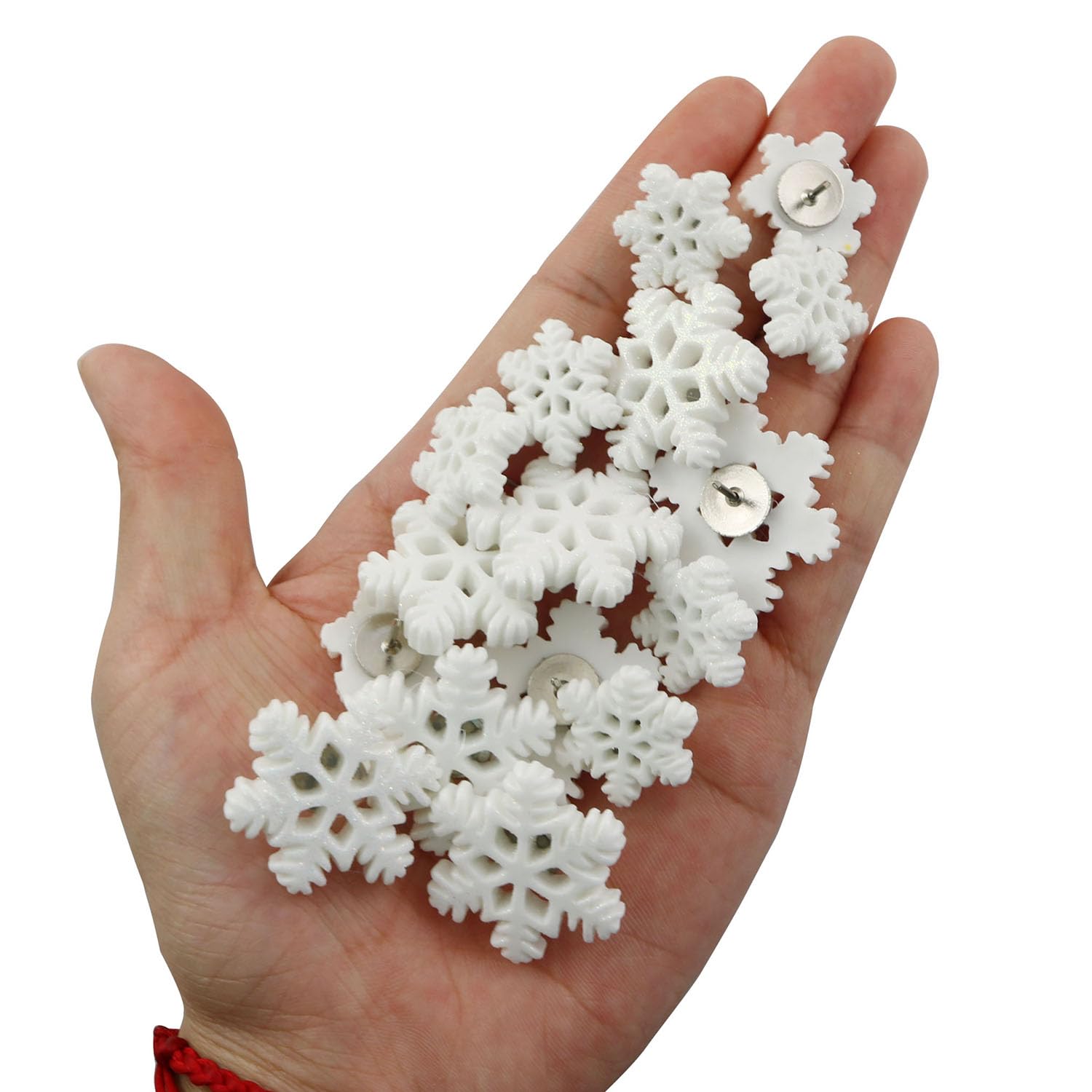 XGNG 30 chinchetas de corcho decorativas de plástico con diseño de copo de nieve para tablón de anuncios, oficina, hogar, invierno, decoración de Navidad