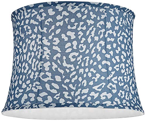 Blue Leopard Spot Medium Drum Lamp Shade 14" Top X 16" Bottom X 11.5" High (Spider) Replacement With Harp And Finial - Springcrest #TOP2