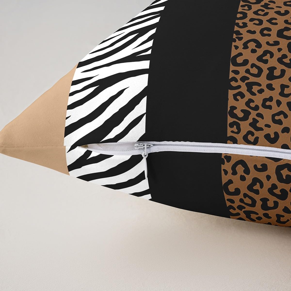 Brown Leopard Print Pillow Covers,Black Zebra African Animal Skin Texture Cushion Cases for Adults,Geometric Stripes Jungle Tribal Style Fashion Cushion Covers for Sofa Office 22x22 Inch Set of 2