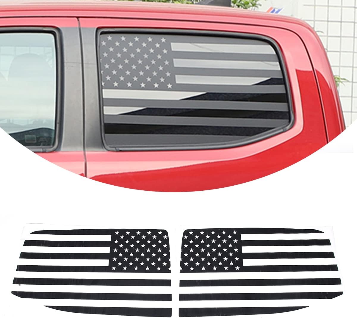 Car PVC Rear Side Window American Flag Decals,Compatible with Toyota Tacoma 2011 2012 2013 2014 2015,Outside Rear Side Window Decoration Sticker,Black,2 PCS (Black US Flage)