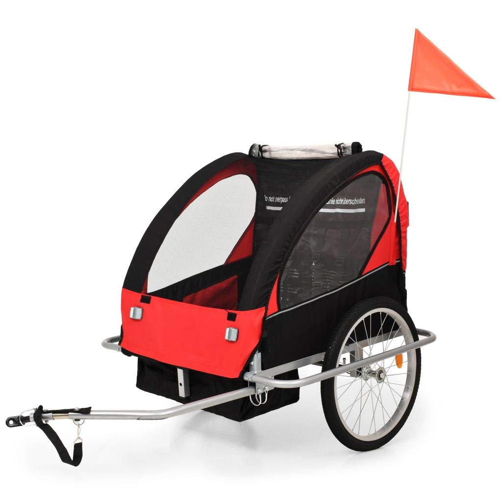 Cochecito y Remolque de Bicicleta para niños 2-en-1 Negro Rojo Remolque Bicicleta niños portaequipajes Bicicleta