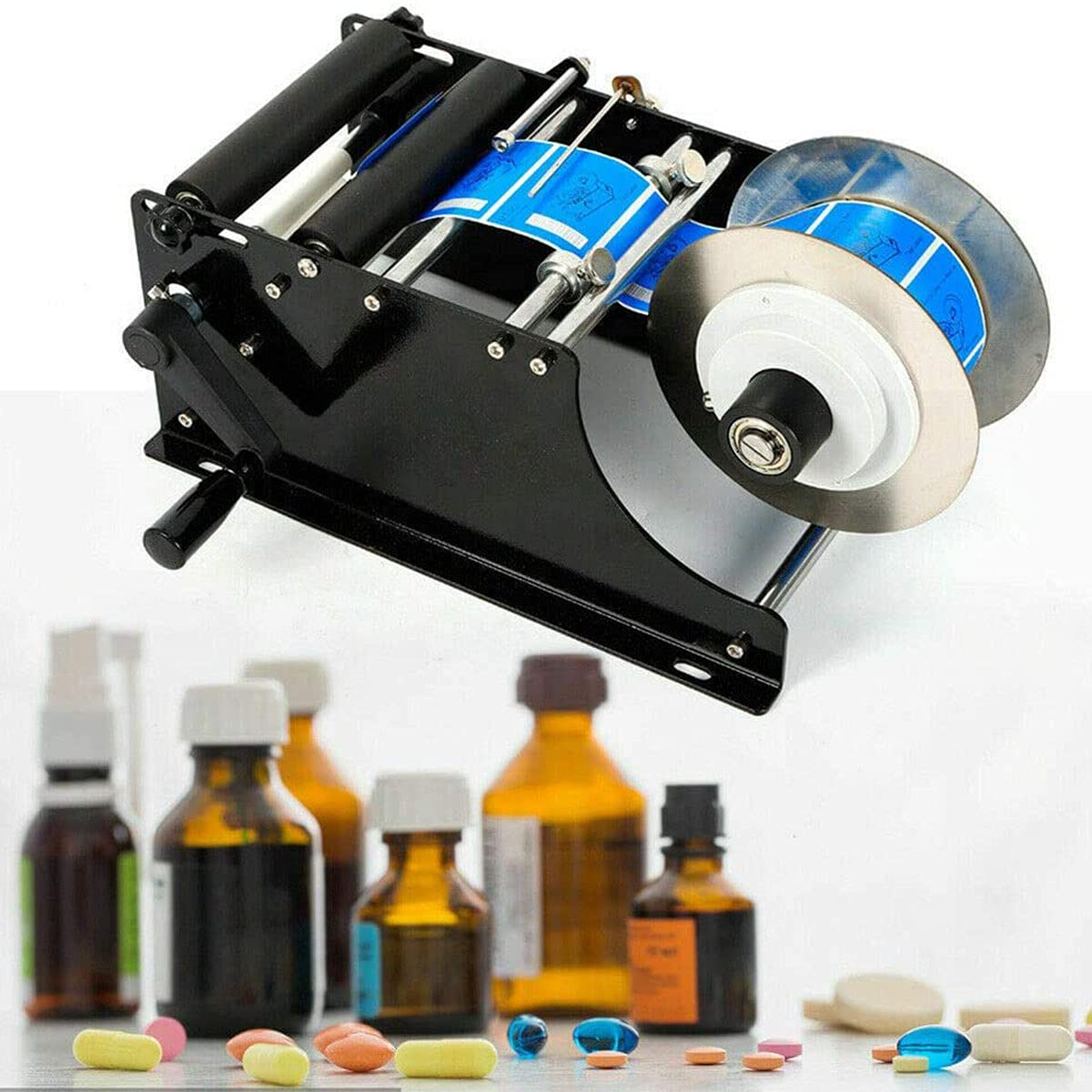 Étiqueteuse manuelle de bouteilles, étiqueteuse semi-automatique réglable pour canettes et bouteilles, applicateur d'étiquettes rondes facile à utiliser, parfait pour les opérations de petits lots