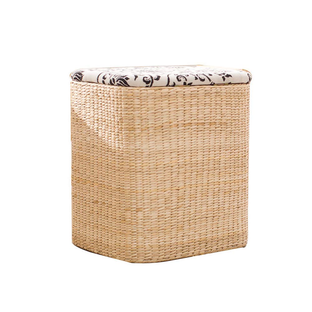Pouf repose-pieds en rotin cuboïde 31x26x39cm avec coffre de rangement