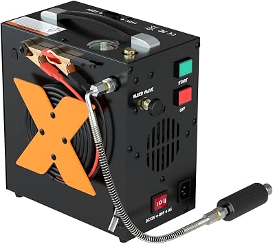 PCP Air Compressor 4500Psi/30Mpa Oil-Free & No-noise High-Pressure Air Compressor with Water/Oil Separator, Auto-shut suitable for Scuba Tank, Air-Gun, Powered by 12V DC or 110V-220 AC