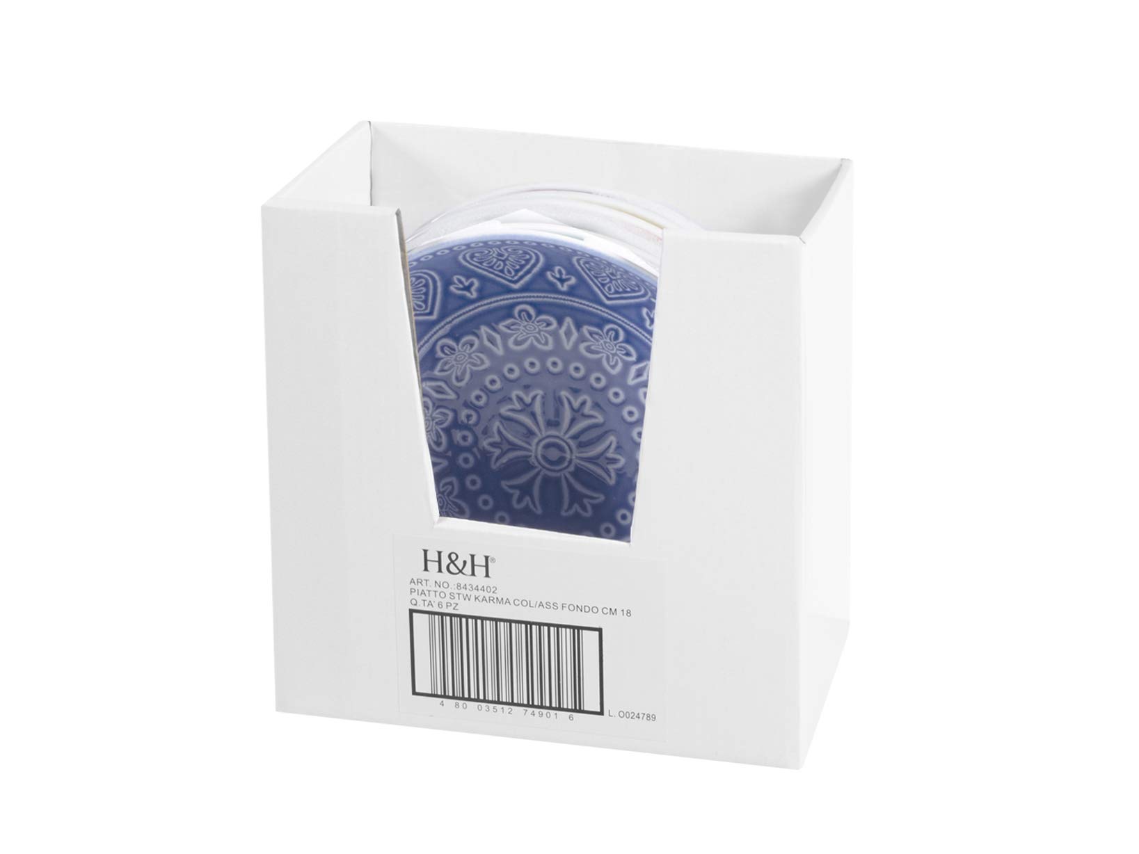 H&H Karma Set 6 Piatti Fondi, Stoneware, 18cm, colori assortiti