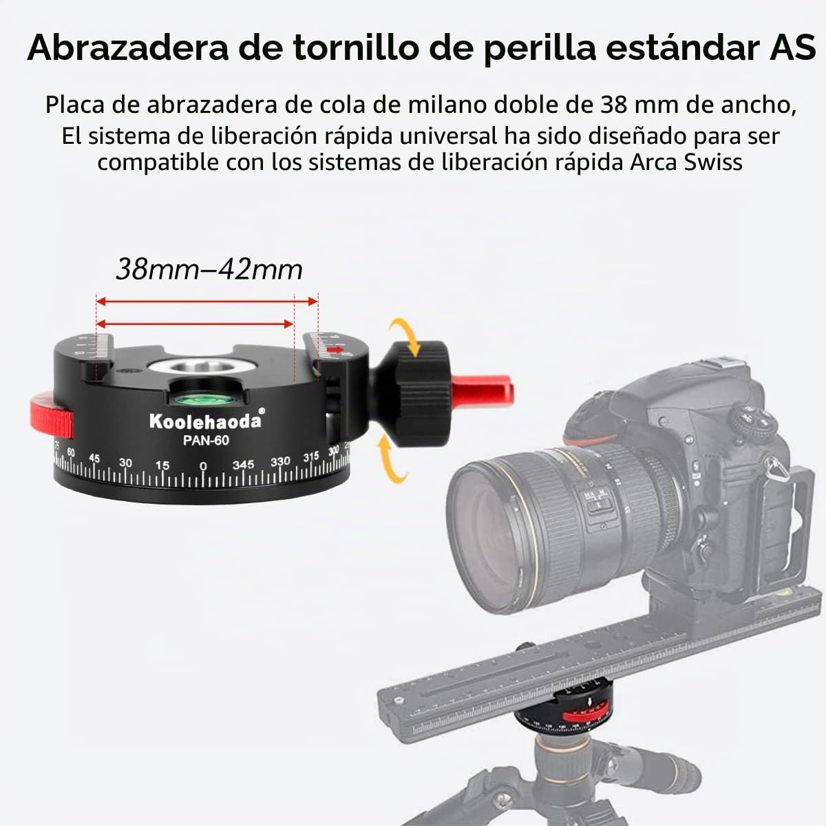 Koolehaoda Cabezal de trípode panorámico Compatible con rótula de trípode totalmente metálica de 360 ° con rotor de indexación para Placa de liberación rápida Arca Swiss