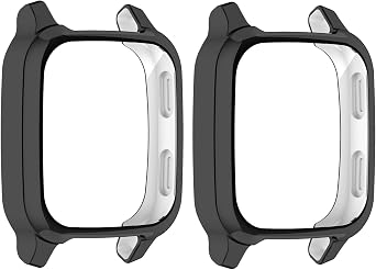 Screen Protector Compatible with Garmin Venu Sq 2 Smartwatch Case Soft TPU Full Protection Black+Black