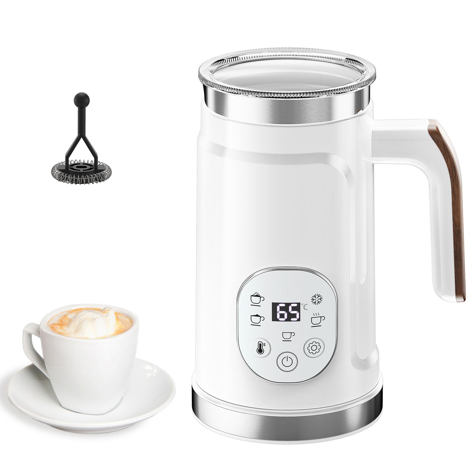 Elektryczny automatyczny podgrzewacz do mleka o pojemności 300 ml, cyfrowe sterowanie ekranem dotykowym, regulowana temperatura do cappuccino, latte, gorącej czekolady