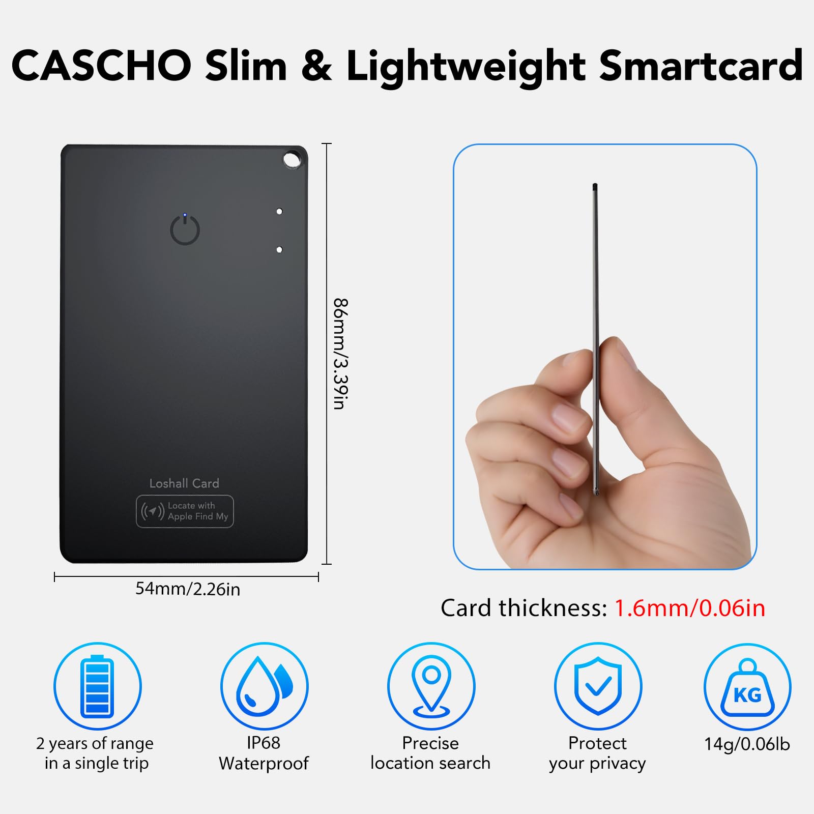 CASCHO Wallet Tracker Karte 2er Pack Ultradünn, Air Smart Tag Geldbörsenfinder Card Kompatibel mit Apple Wo ist? App (nur iOS), Wasserdicht Item Finder für Koffer/Geldbörsen/Schlüssel, Schwarz