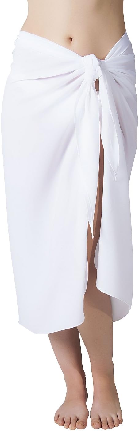 Long White Swimsuit Sarong Cover Up with Easy Built in Ties
