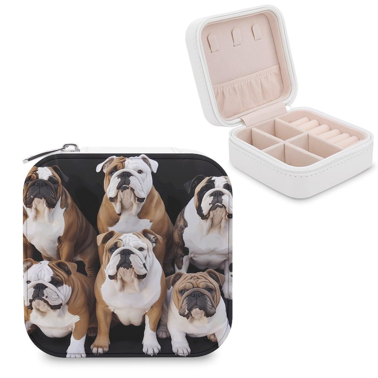 VstaDank English Bulldogs Jewelry Box Exquisite Leather Jewelry Organizer Portable Trinket Organizer Fashion Travel Jewelry Case for Rings Earrings Necklaces Unique Gifts for Women
