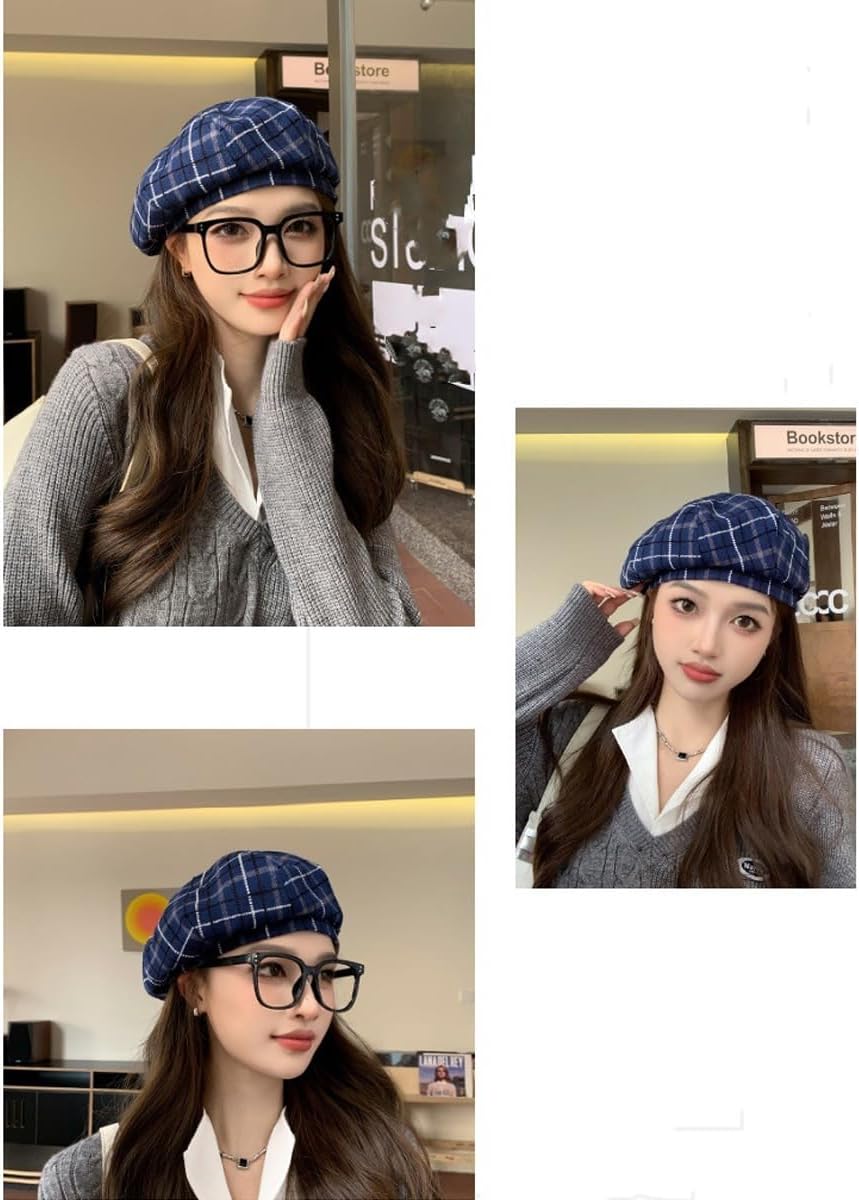 Women Beret Hat, Vintage Plaid Adjustable Artist Hat Breathable Lady Painter Cap for Outdoor Travel