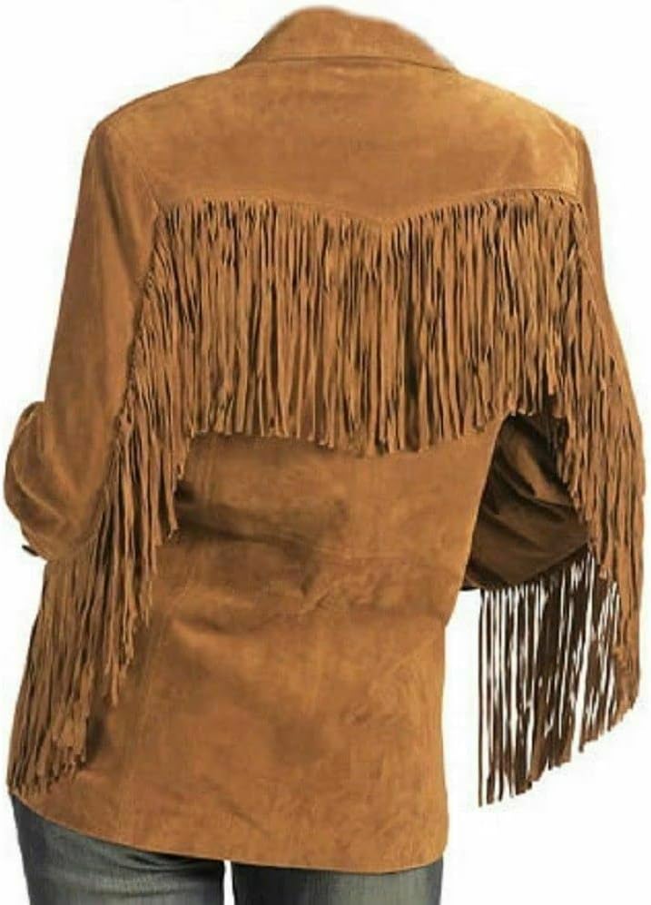 Women Traditional Western Cowgirl 100% Genuine Suede Leather Jacket | Ladies Native American coat with Fringed