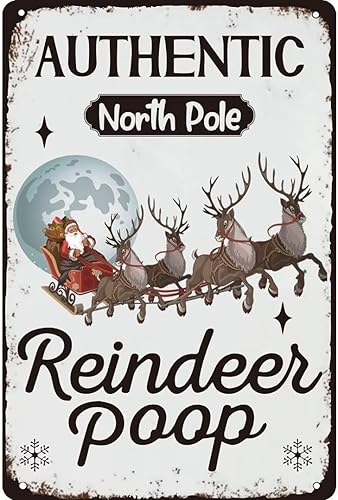 Divertido letrero de Navidad con diseño de reno para auténtico North Pole Farmhouse Bar interior y exterior, decoración de pared retro de 8 x 12