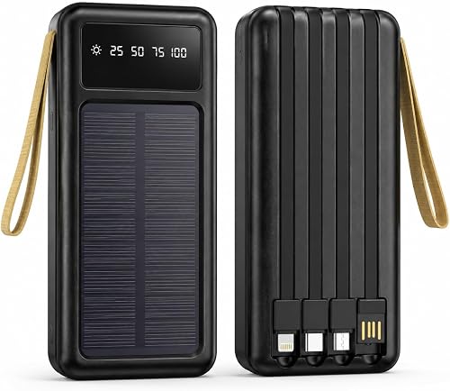Solar Power Bank 50000mAh with Built-in 4 Cables, LED Display