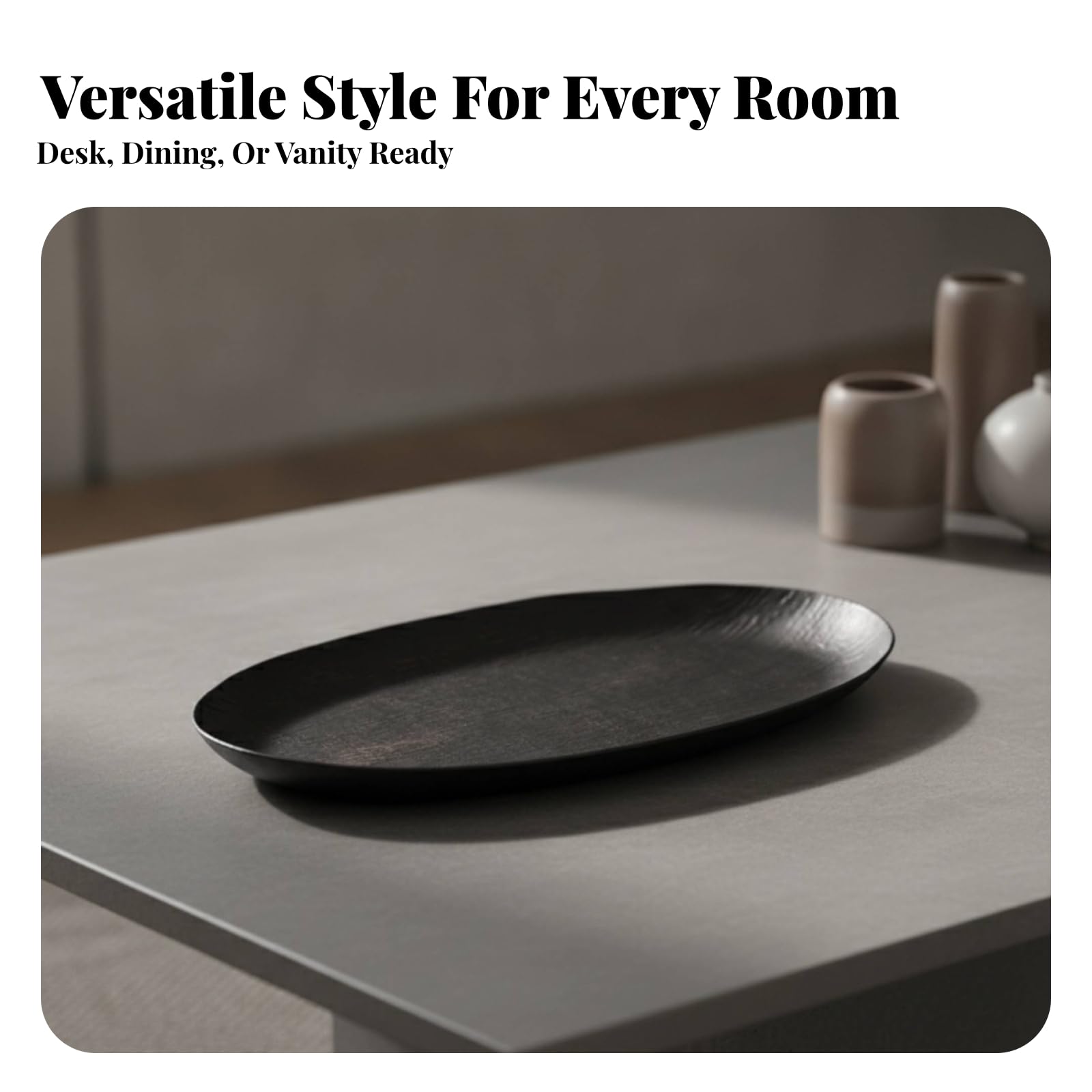 Bandeja con Textura Martillada Multiusos Acabado Galvanizado Brillante, Bandeja Decorativa, Martillado, para Comedor, Oro, L