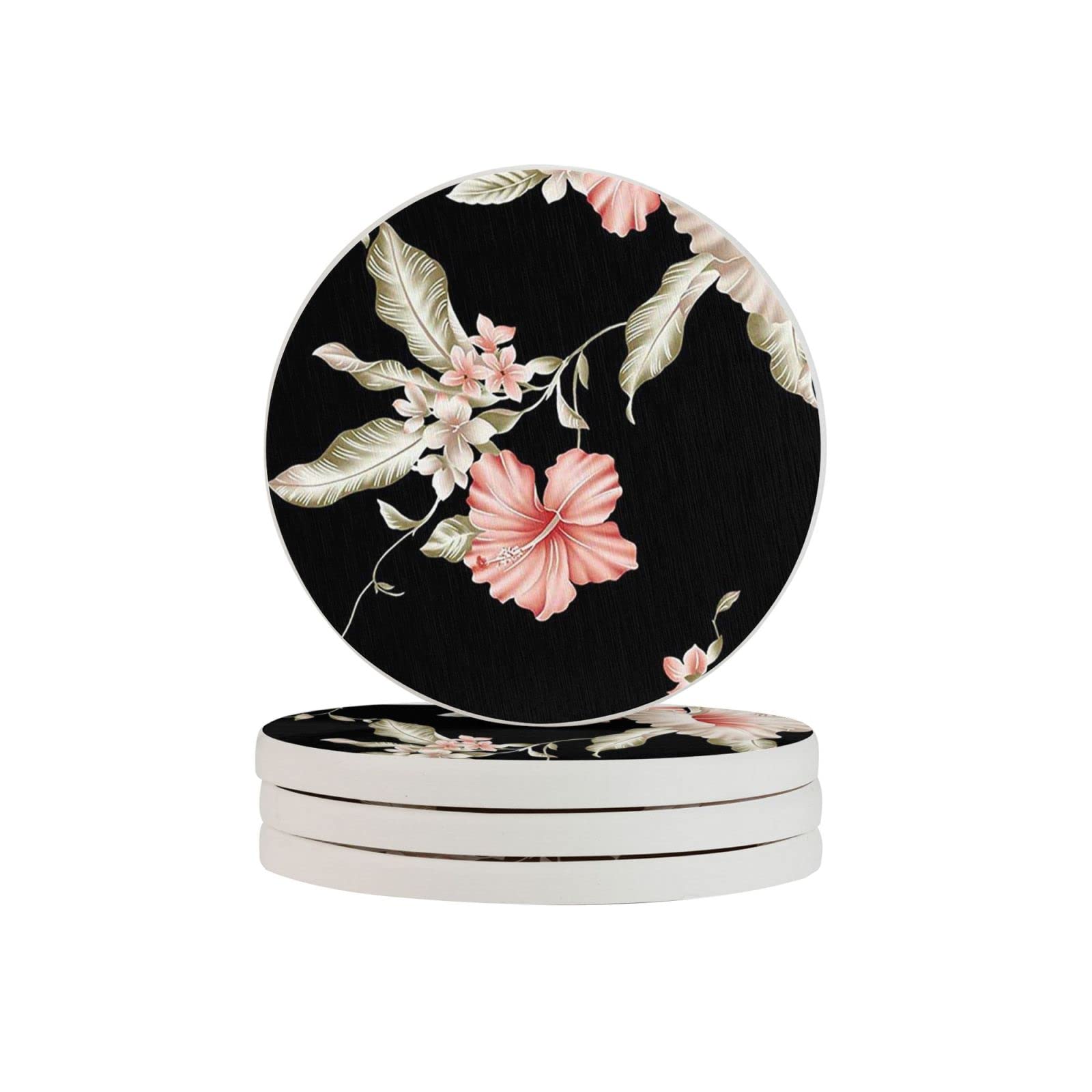 Decorative Floral Six Piece Coaster Heat-Resistant Reusable Saucers for Drinks Wine Glasses Plants Cups Mugs
