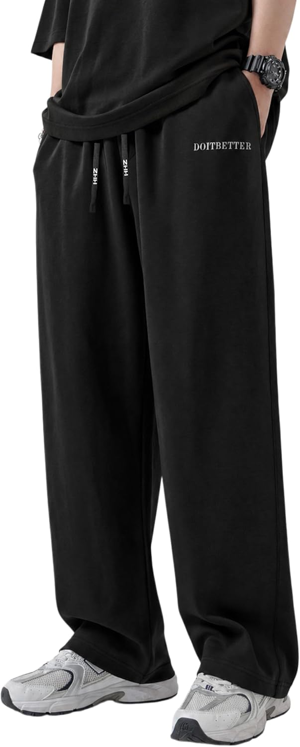 Men's Cotton Yoga Casual Sweatpants with Pockets Open Bottom Athletic Lounge Pants for Workout Gym Running