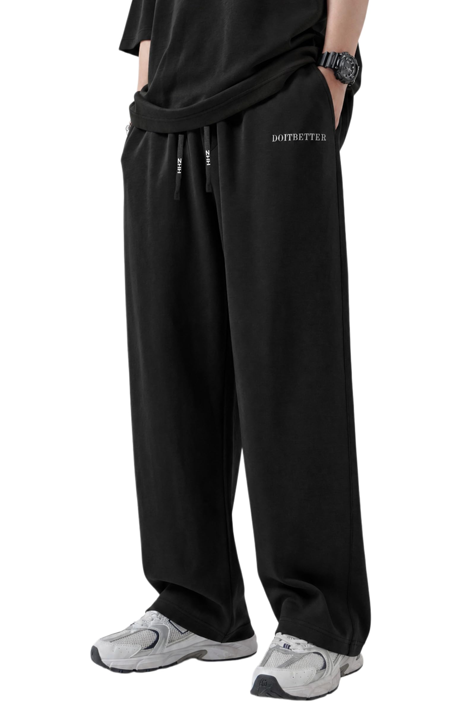 Men's Cotton Yoga Casual Sweatpants with Pockets Open Bottom