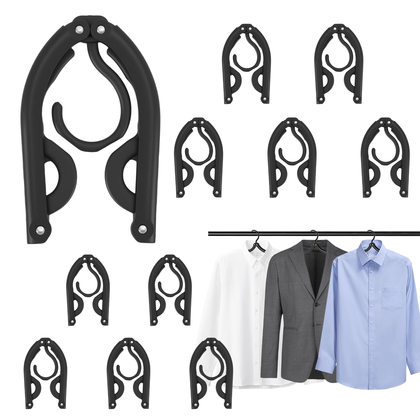 Photo 1 of 10 Pcs Travel Hangers, 2026 Cruise Ship Essentials, Foldable Plastic Hangers for Suitcase, Portable Travel Must Haves for RV Camping Hotel Europe Vacation (Black)