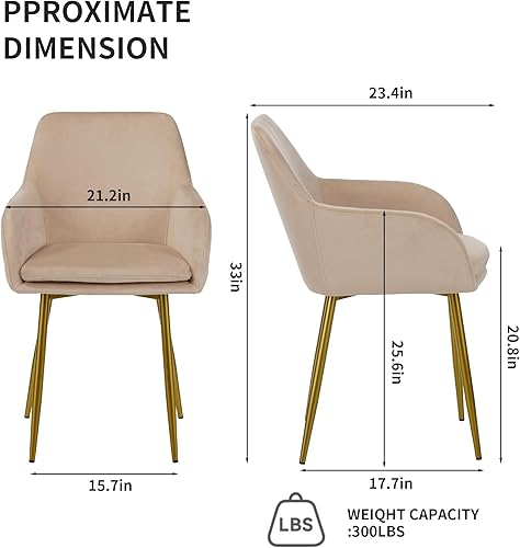 Miniatura 3 de Juego de 2 sillas de comedor con patas de metal dorado, modernas sillas de escritorio acolchadas para comedor, cocina, juegos de mesa y sillas, sala