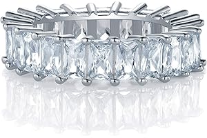 18K Gold Plated Ring Cubic Zirconia Emerald Cut Eternity Rings