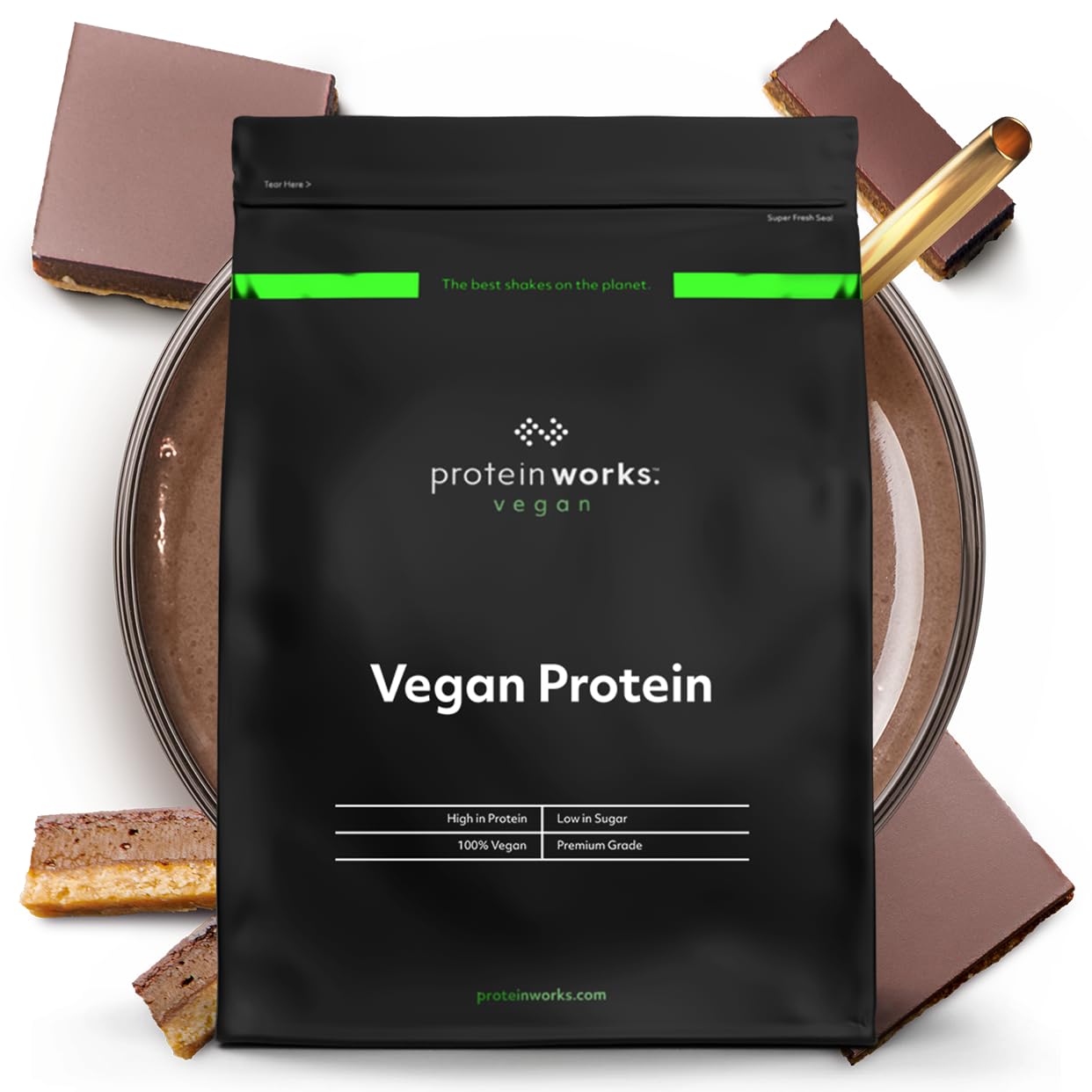 Protein Works - Vegan Protein Powder, Millionaire's Shortbread, 33 Servings, 100% Plant Based & Natural, Premium Multi-Protein Blend, Low Fat Shake, Low Calorie Shake, 1kg