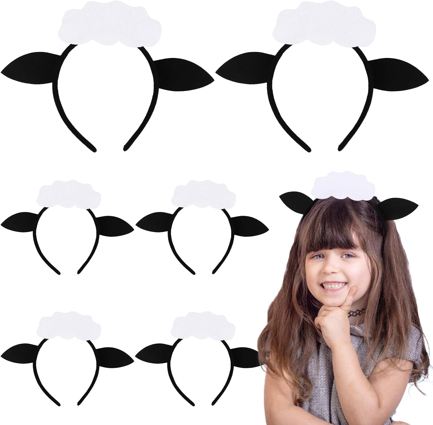 DIYASY 6 Pcs Sheep Ear Headbands, Plush Sheep Lamb Headband Farm Barnyard Animals Christmas Costume for Men Women Xmas Holiday Photo Props Party Decor