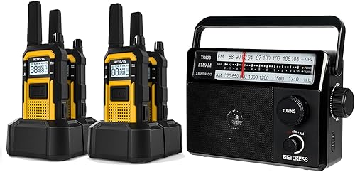 Retekess Radios FM TR633 AM, radio portátil enchufable en pared, paquete con Walkie Talkie Retevis RB48 resistente (4 unidades), IP67 impermeable,