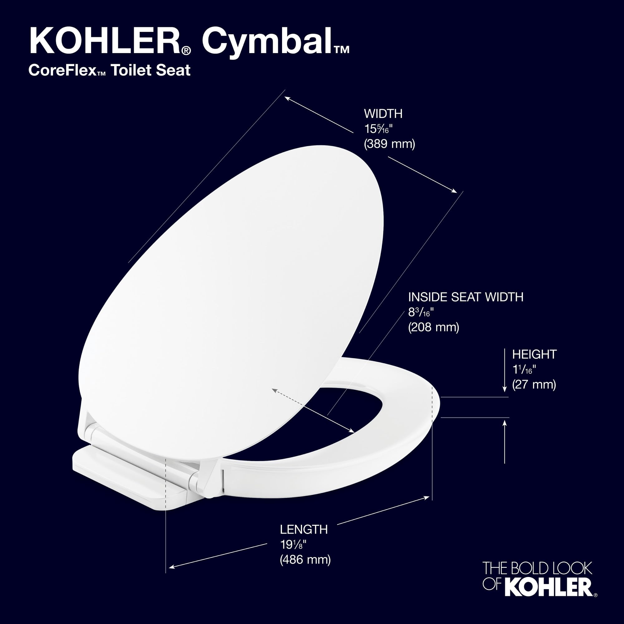 KOHLER 57777-WCF-0 K-57777-WCF-o - Asiento de inodoro de cierre silencioso, alargado, color blanco