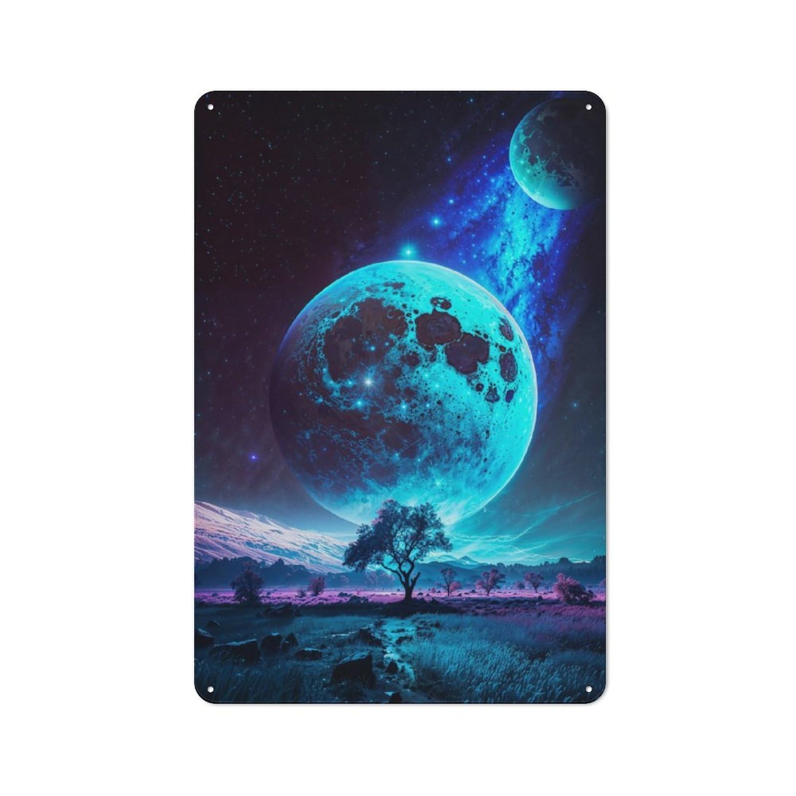 Junmoney Lunar Vista Space Fantasy Printed Metal Sign 30X20cm For Guest Room Or Hallway, Suited To Home Decor Collectors