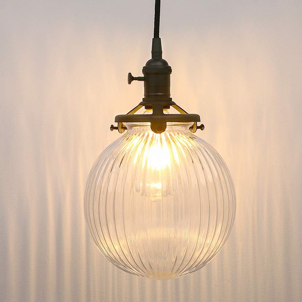 Yosoan Black Vintage Pendant Light Fittings With Globe Glass Lampshade, Industrial Pendant Light Fitting Chandelier For Kitchen Dining Room Bedroom Restaurant (Black)