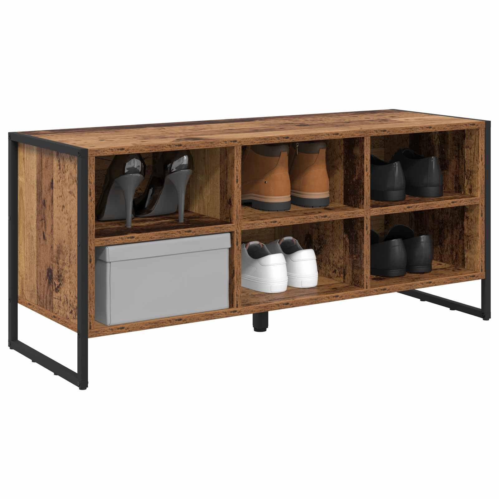 Scarpiera in legno anticato, 100 x 35 x 44 cm, stretta chiusa con gambe in metallo, salvaspazio, per corridoio, soggiorno, come scarpiera, organizer e sistema di conservazione