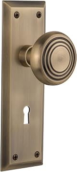 Nostalgic Warehouse New York Plate with Keyhole Deco Knob, Single Dummy, Antique Brass