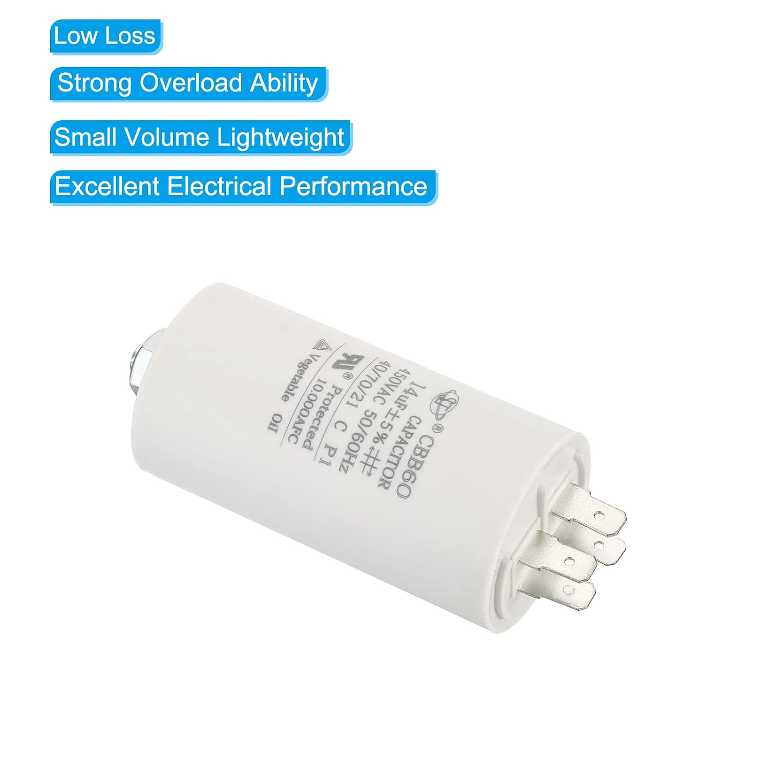PATIKIL CBB60 14uF Running Capacitor,2Pcs AC 450V 4 Pins 50/60Hz Cylinder Bottom with Screw 75x40mm for Air Compressor,Cleaning Machine Motor Star