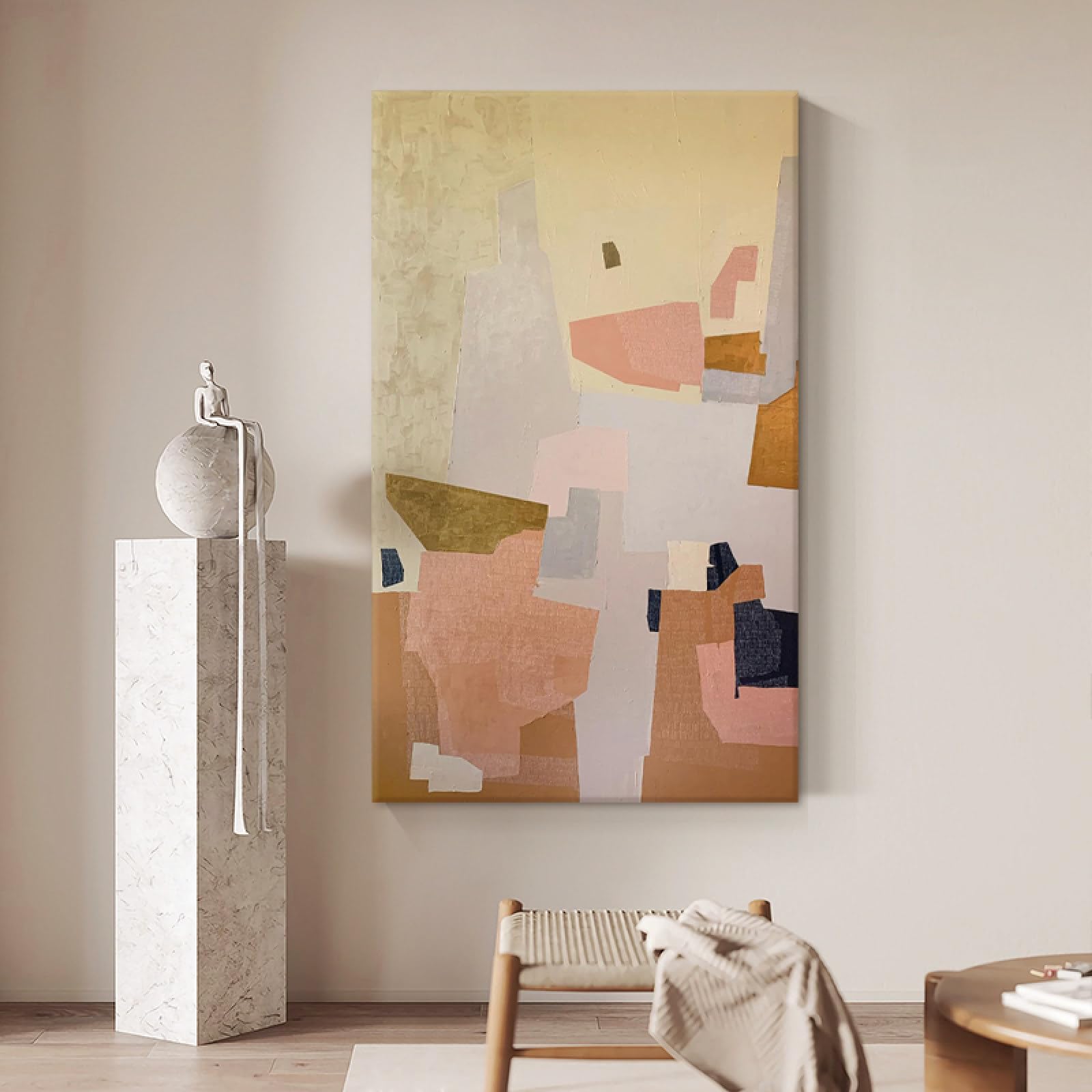 Peinture à l'huile peinte à la main abstraite Wabi-Sabi en toile pour salon