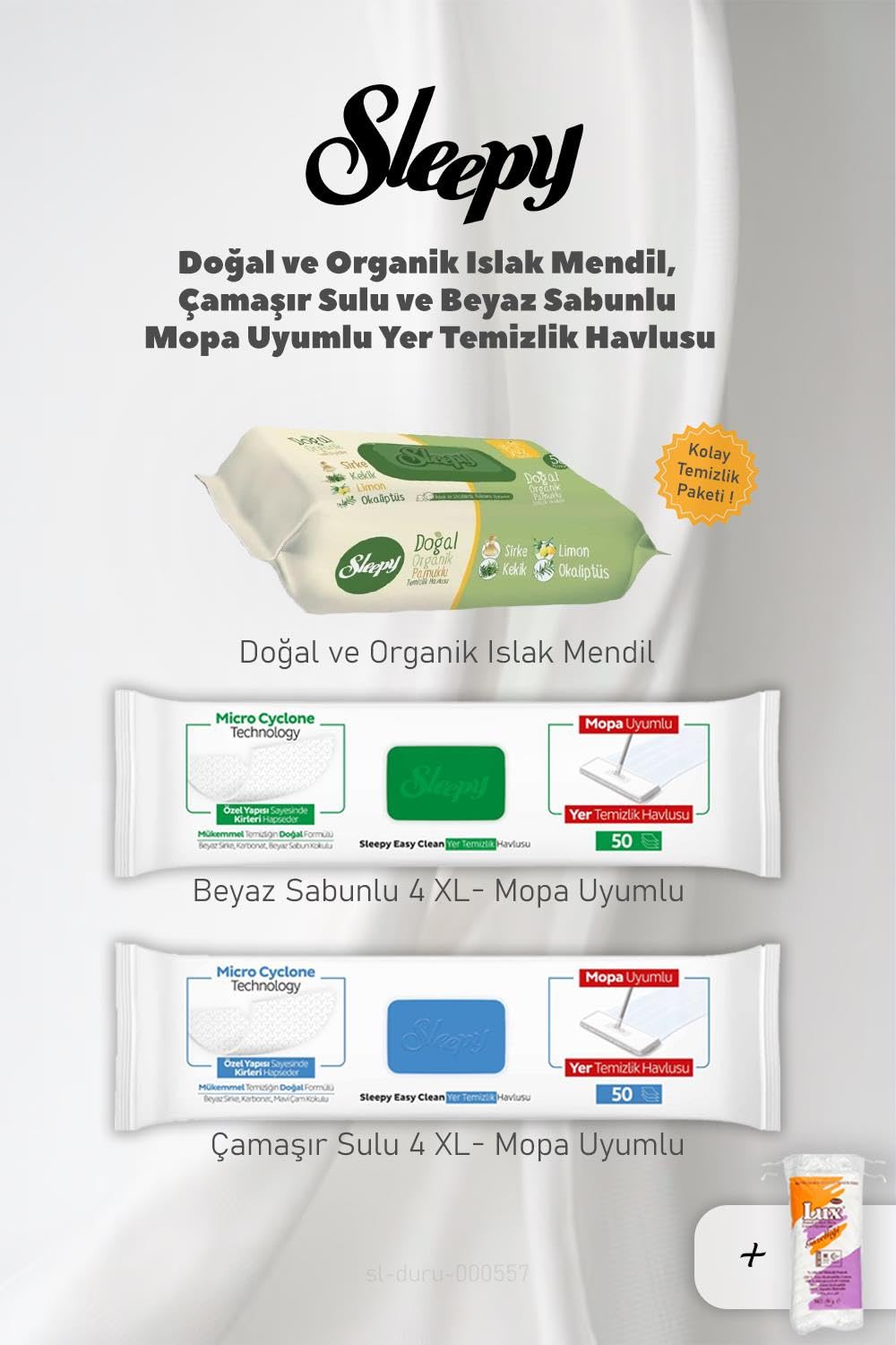 Sleepy Mopa Uyumlu Havlu ve Organik Islak Mendil Seti, Pamuk Hediyeli