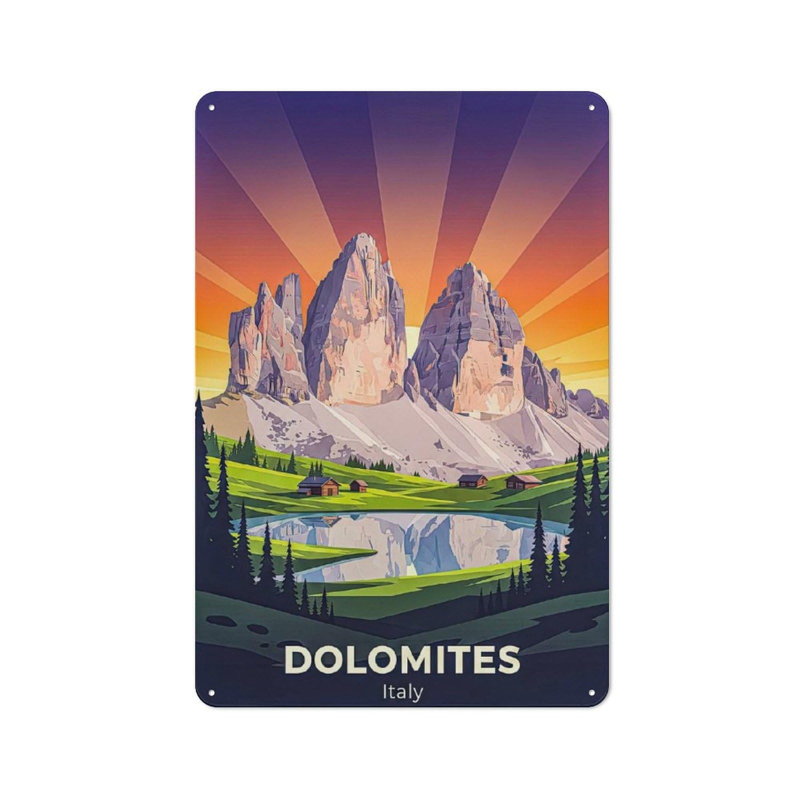 Junmoney Style-14 Dolomites Italy Vintage Everyday Metal Wall Decor 30X20cm, Decorative Tin Plaque For Flat, Dorm Room, Lounge Or Cafe