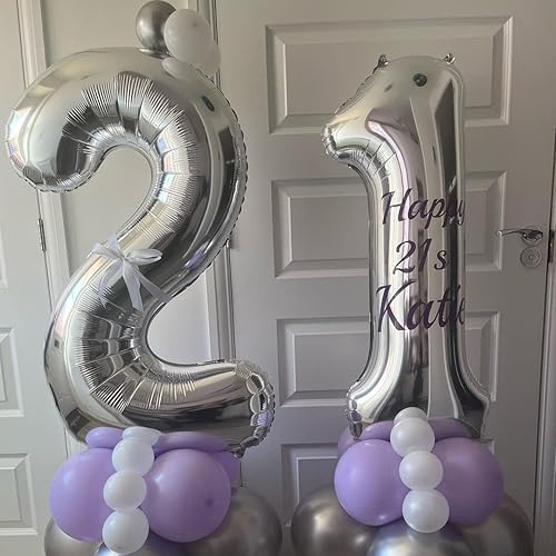 Miniatura 7 de Globos plateados del número 21 del número 12 o 21, globos de papel de aluminio de Mylar de 40 pulgadas para fiestas de cumpleaños de 12 o 21,