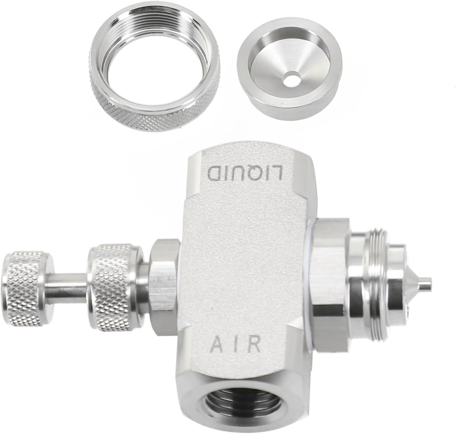 Air Atomizing Nozzle 1/4 BSPT Misting Low Pressure Siphon Spray Tip, Cone-Shape Fine Mist for Humidification Cooling, 304 Stainless Steel Adjustable Flow Nozzle