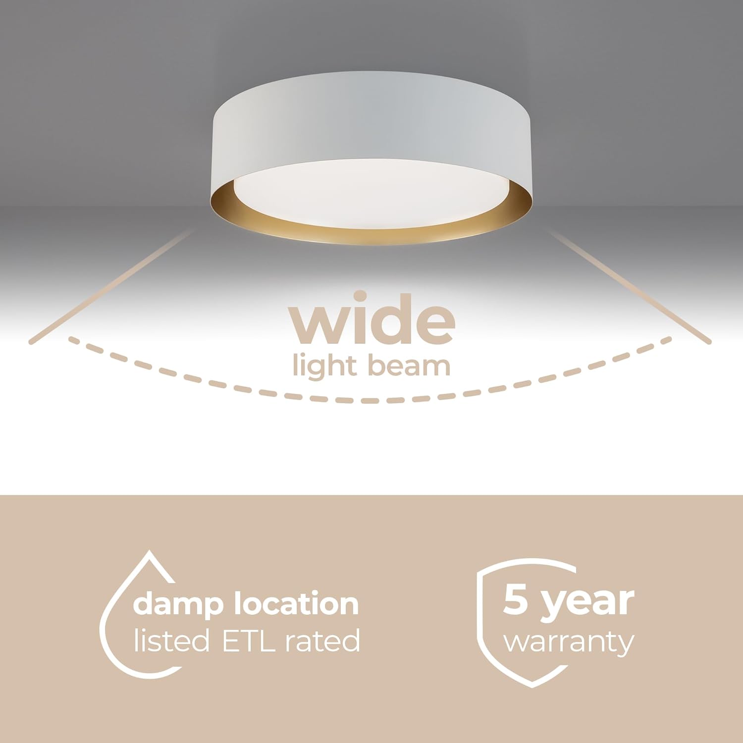 Builder Essentials Heritage Collection 12in LED Flush Mount 5-CCT Selectable Color Temperature 21W 1,300 Lumens in Matte White and Gold Finish